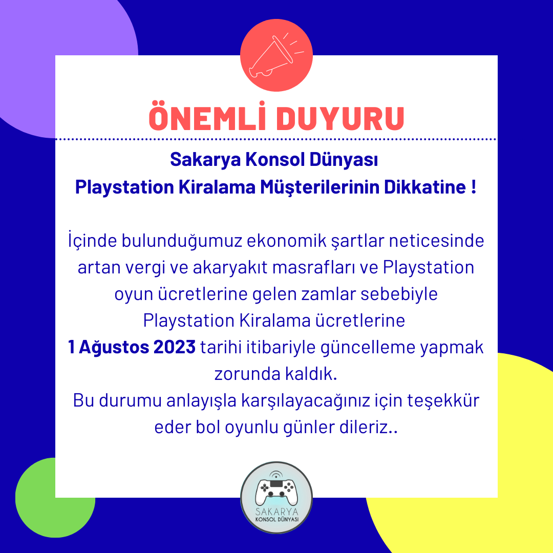 Duyuru ! Playstation Kiralama Hakkında
